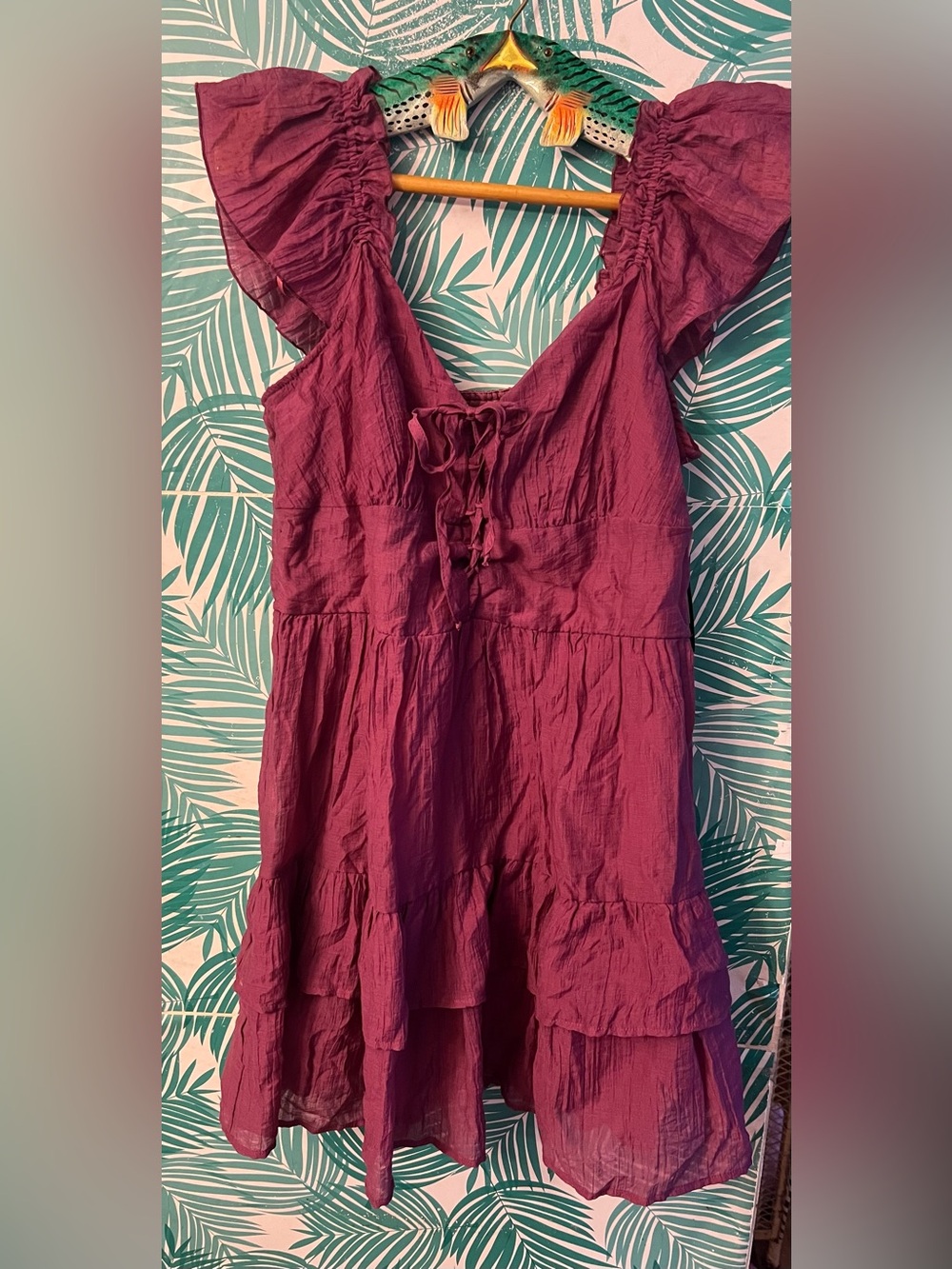 City Triangles Plum Ruffle Sleeve Tunic Dress SZ XXL NWT tie bodice